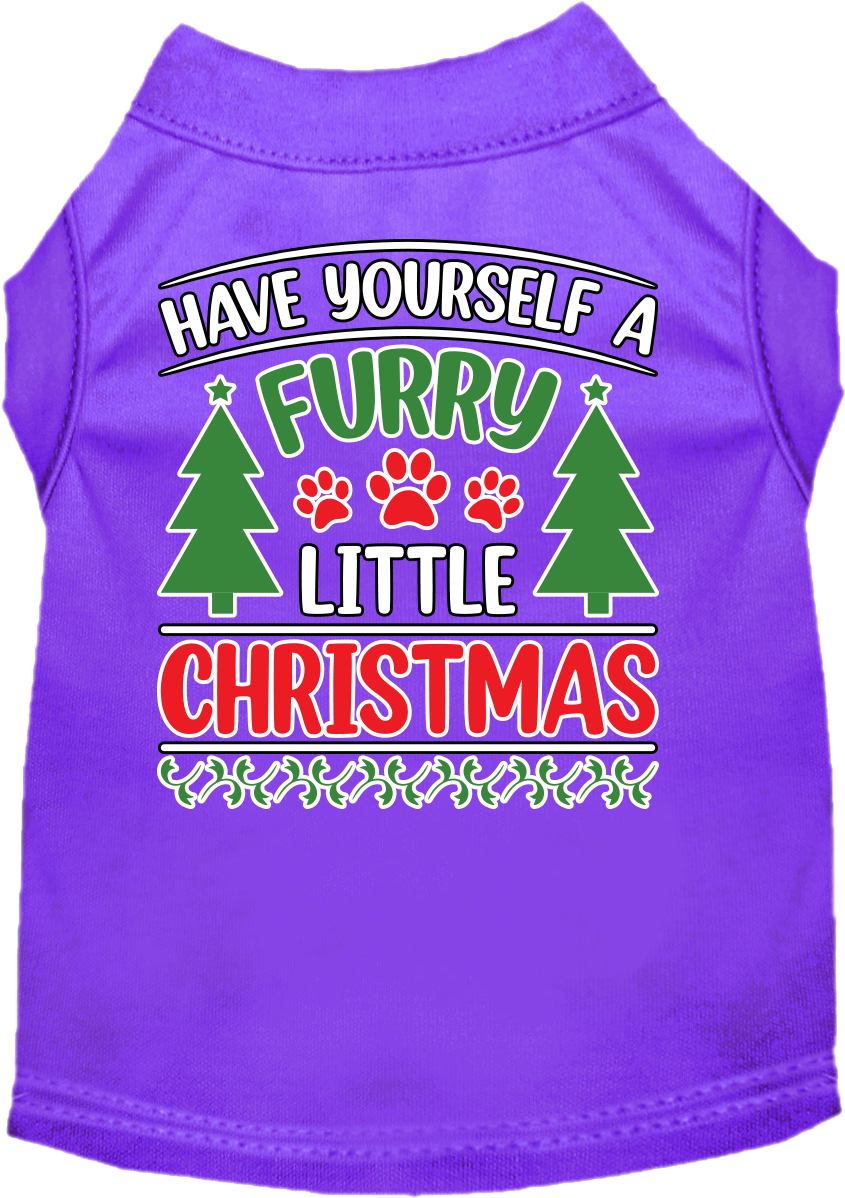 Furry Little Christmas Screen Print Dog Shirt Purple Size XS